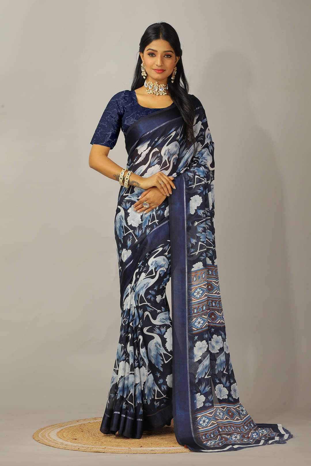 Kanooda Prints Chiffon Printed Saree With Unstitched Blouse Piece ( Blue ) Kanooda Prints Chiffon Printed Saree With Unstitched Blouse Piece ( Blue )