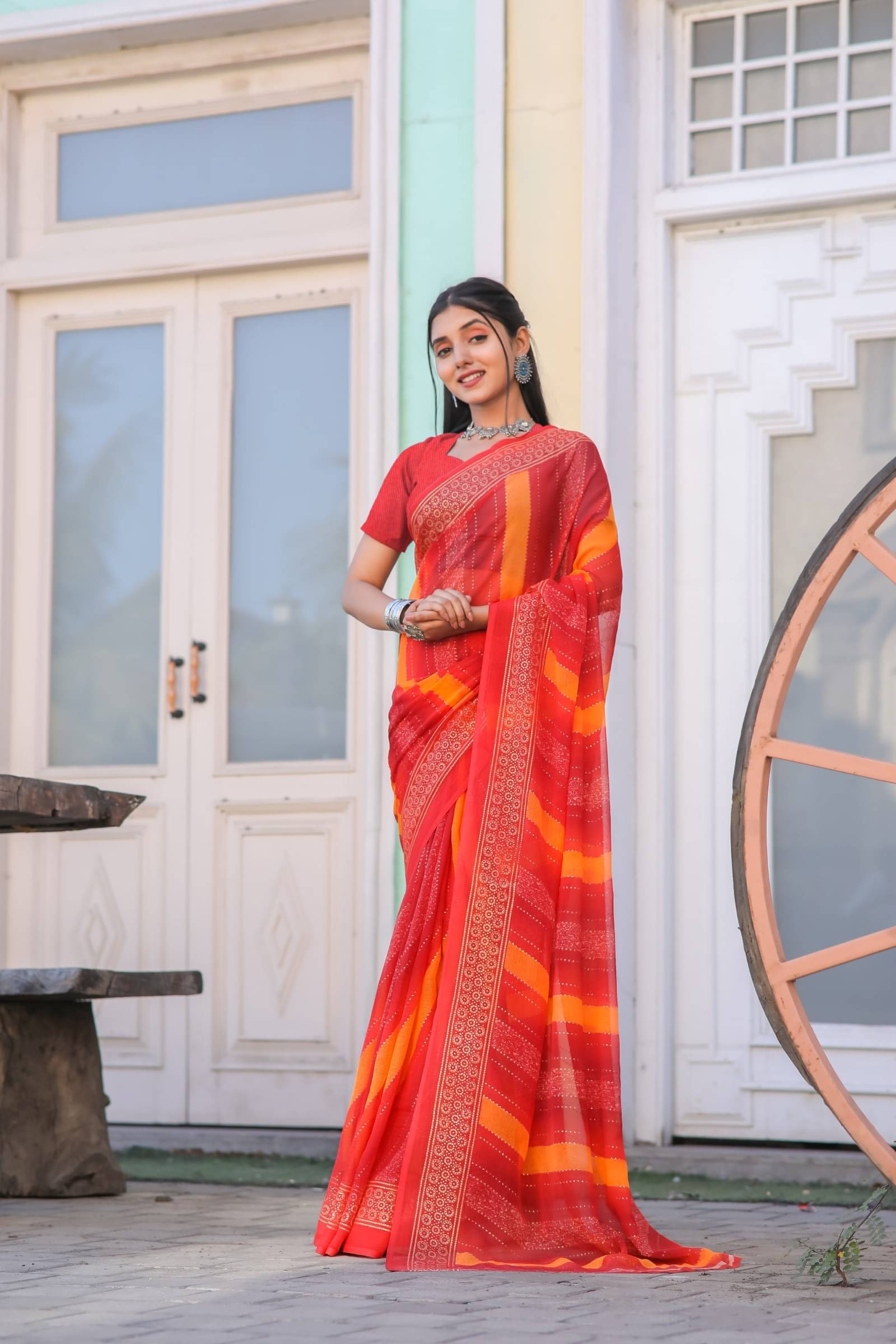     			Kanooda Prints Chiffon Printed Saree With Unstitched Blouse Piece ( Orange )