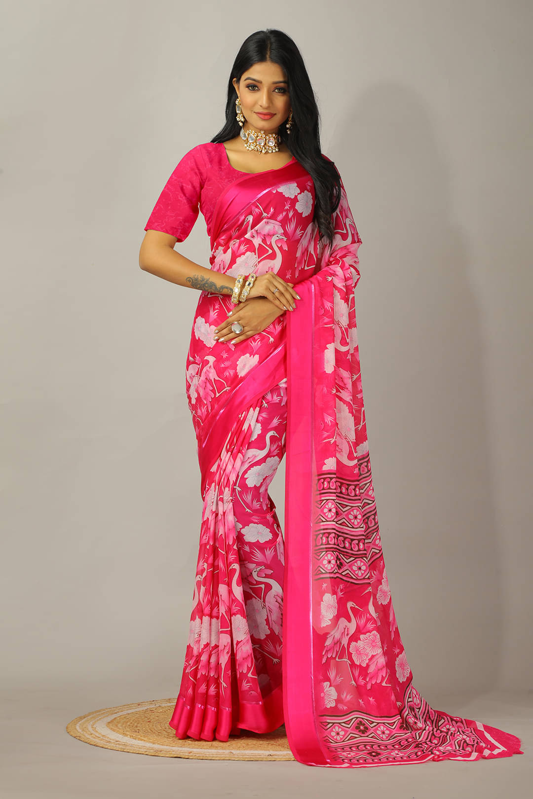     			Kanooda Prints Chiffon Printed Saree With Unstitched Blouse Piece ( Pink )