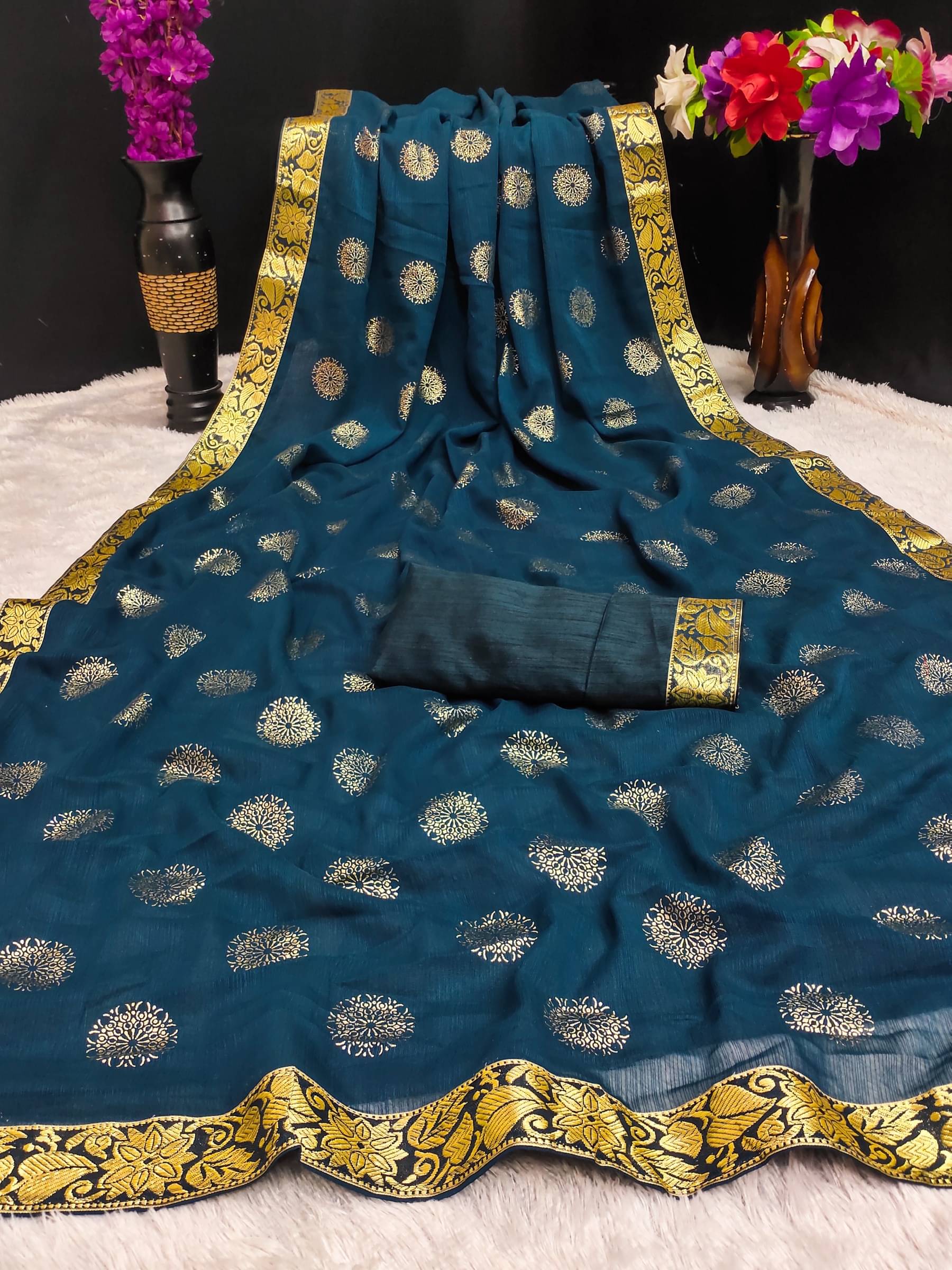 Kanooda Prints Chiffon Printed Saree With Unstitched Blouse Piece ( Multicolor )     			Kanooda Prints Chiffon Printed Saree With Unstitched Blouse Piece ( Multicolor )