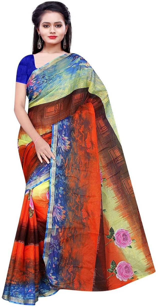     			Kanooda Prints Cotton Blend Printed Saree With Unstitched Blouse Piece ( Multicolor )