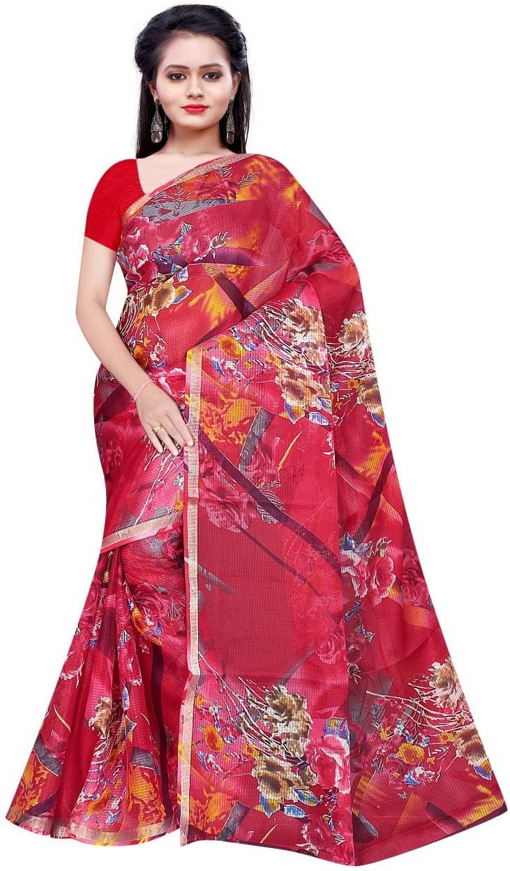     			Kanooda Prints Cotton Blend Printed Saree With Unstitched Blouse Piece ( Multicolor )