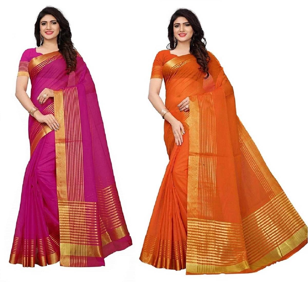 Kanooda Prints Cotton Silk Striped Saree With Unstitched Blouse Piece ( Multicolor ) Kanooda Prints Cotton Silk Striped Saree With Unstitched Blouse Piece ( Multicolor )