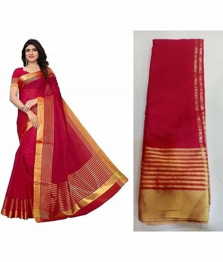 Kanooda Prints Cotton Silk Striped Saree With Unstitched Blouse Piece ( Multicolor ) - Sarees | Buy online on ZillyBuy