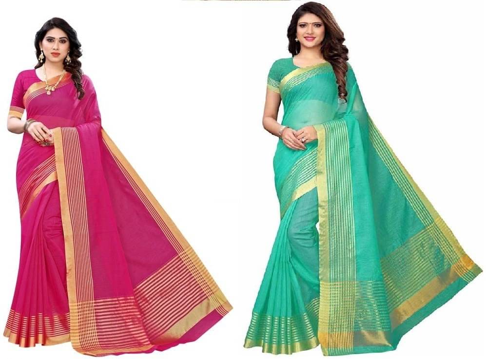     			Kanooda Prints Cotton Silk Striped Saree With Unstitched Blouse Piece ( Multicolor )