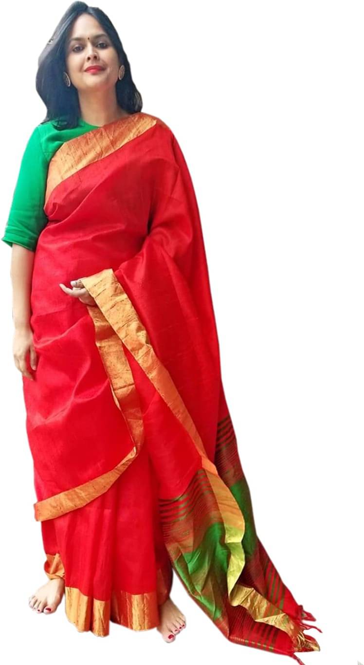     			Kanooda Prints Cotton Silk Woven Saree With Unstitched Blouse Piece ( Red )
