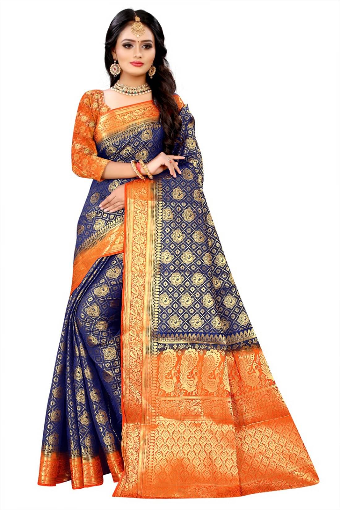     			Kanooda Prints Cotton Silk Woven Saree With Unstitched Blouse Piece ( Blue )