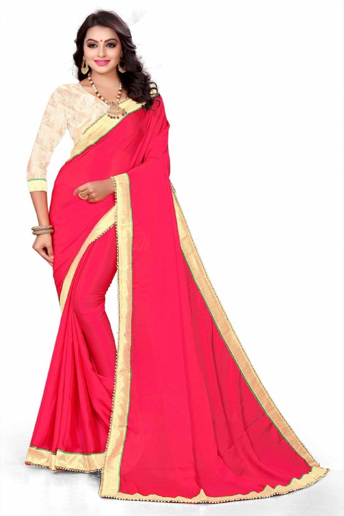 Kanooda Prints Crepe Solid Saree With Unstitched Blouse Piece ( Pink ) Kanooda Prints Crepe Solid Saree With Unstitched Blouse Piece ( Pink )