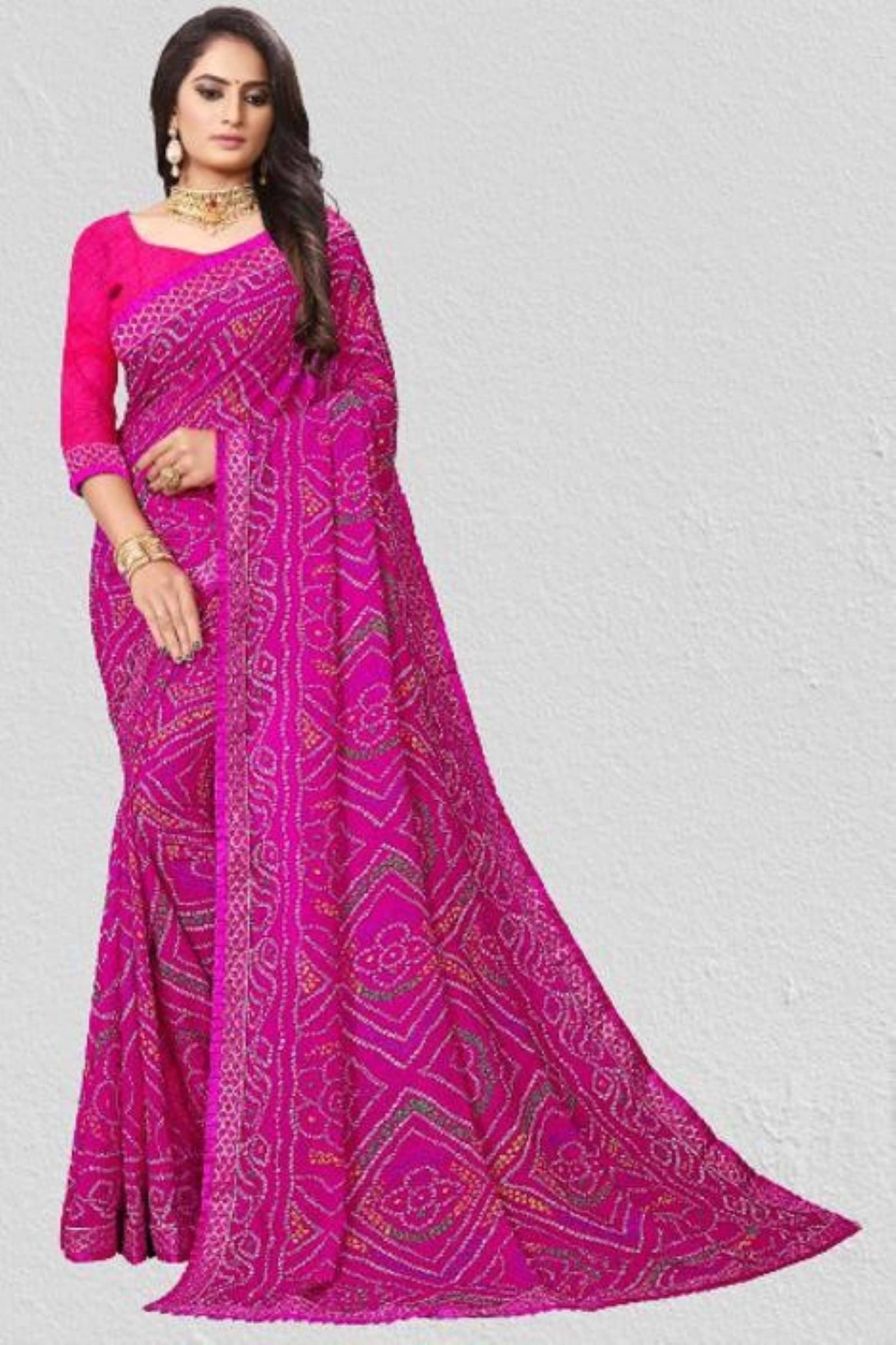 Kanooda Prints Georgette Checks Saree With Unstitched Blouse Piece ( Pink ) Kanooda Prints Georgette Checks Saree With Unstitched Blouse Piece ( Pink )