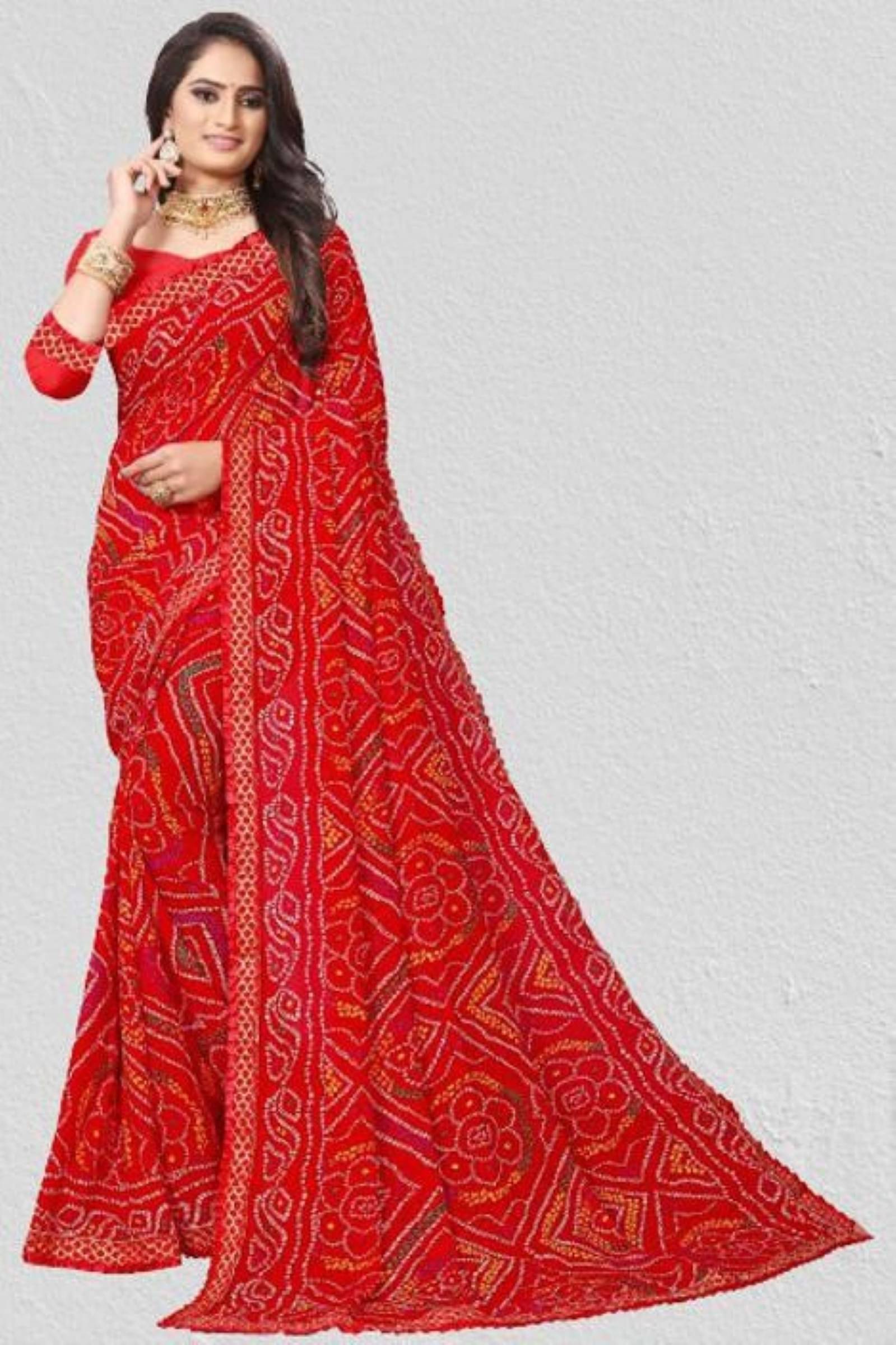    			Kanooda Prints Georgette Checks Saree With Unstitched Blouse Piece ( Pink )
