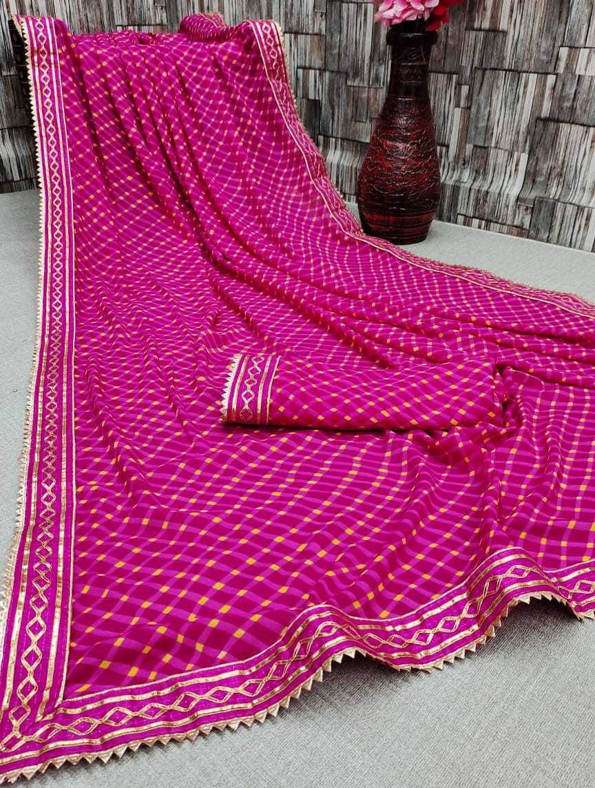 Kanooda Prints Georgette Checks Saree With Unstitched Blouse Piece ( Pink ) Kanooda Prints Georgette Checks Saree With Unstitched Blouse Piece ( Pink )