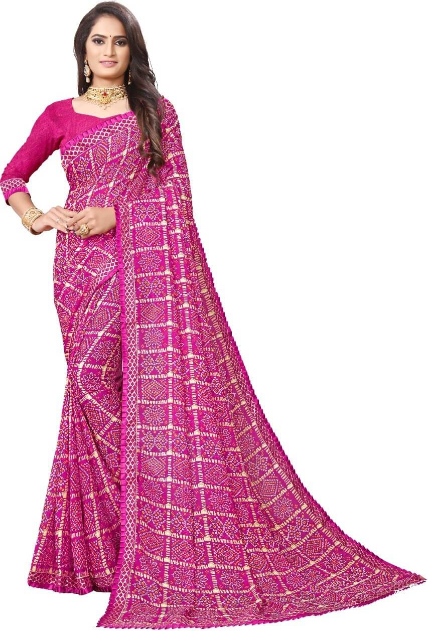     			Kanooda Prints Georgette Checks Saree With Unstitched Blouse Piece ( Blue )