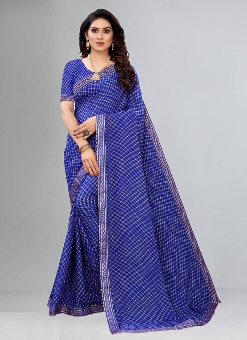     			Kanooda Prints Georgette Checks Saree With Unstitched Blouse Piece ( Blue )