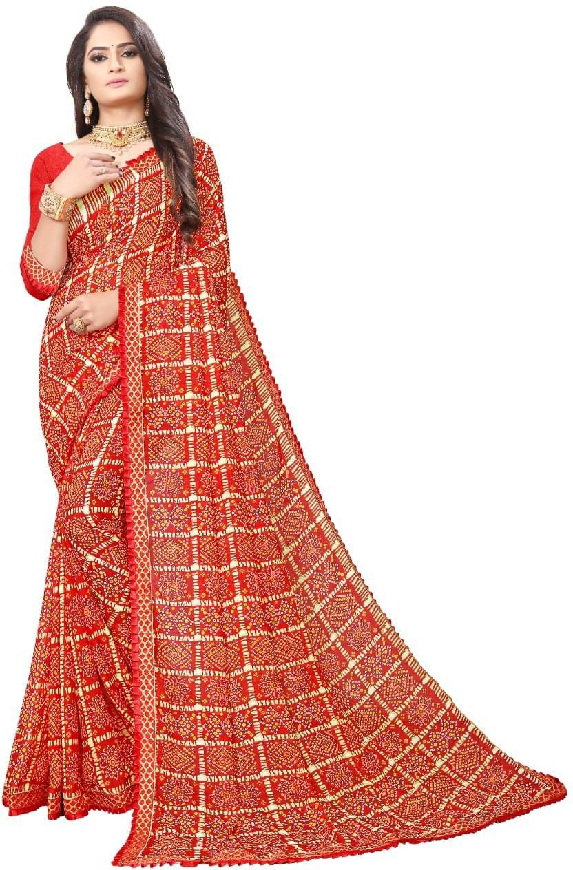 Kanooda Prints Georgette Checks Saree With Unstitched Blouse Piece ( Gold )     			Kanooda Prints Georgette Checks Saree With Unstitched Blouse Piece ( Gold )
