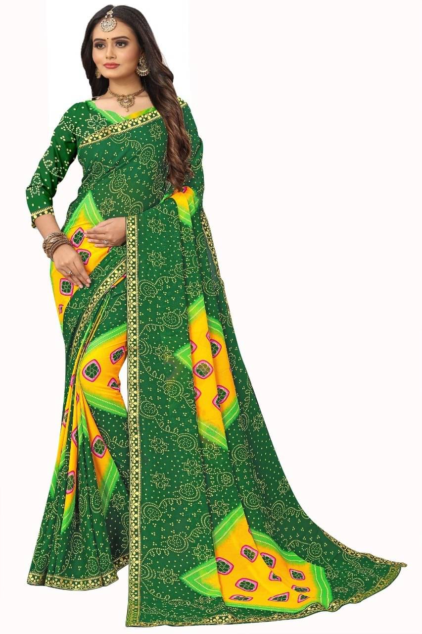 Kanooda Prints Georgette Embroidered Saree With Unstitched Blouse Piece ( Green )     			Kanooda Prints Georgette Embroidered Saree With Unstitched Blouse Piece ( Green )