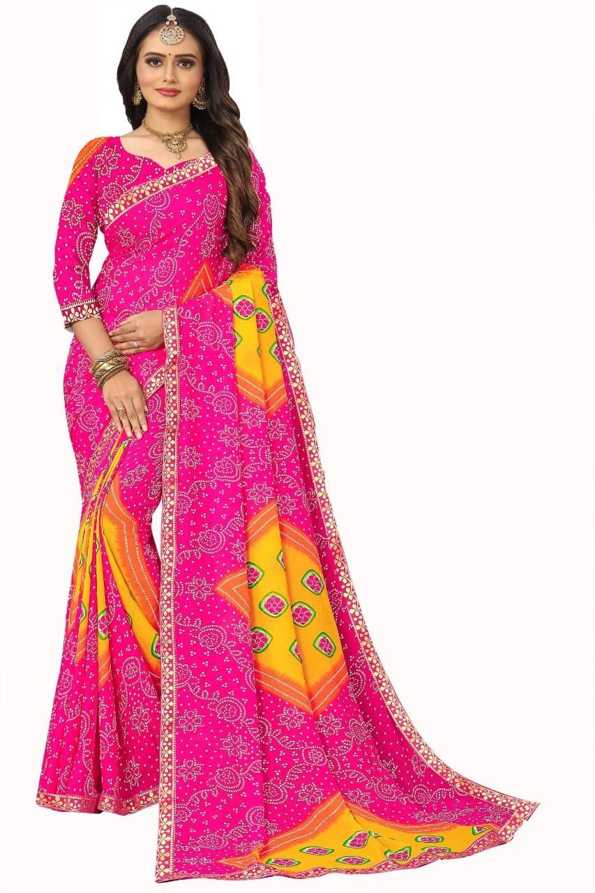     			Kanooda Prints Georgette Embroidered Saree With Unstitched Blouse Piece ( Pink )