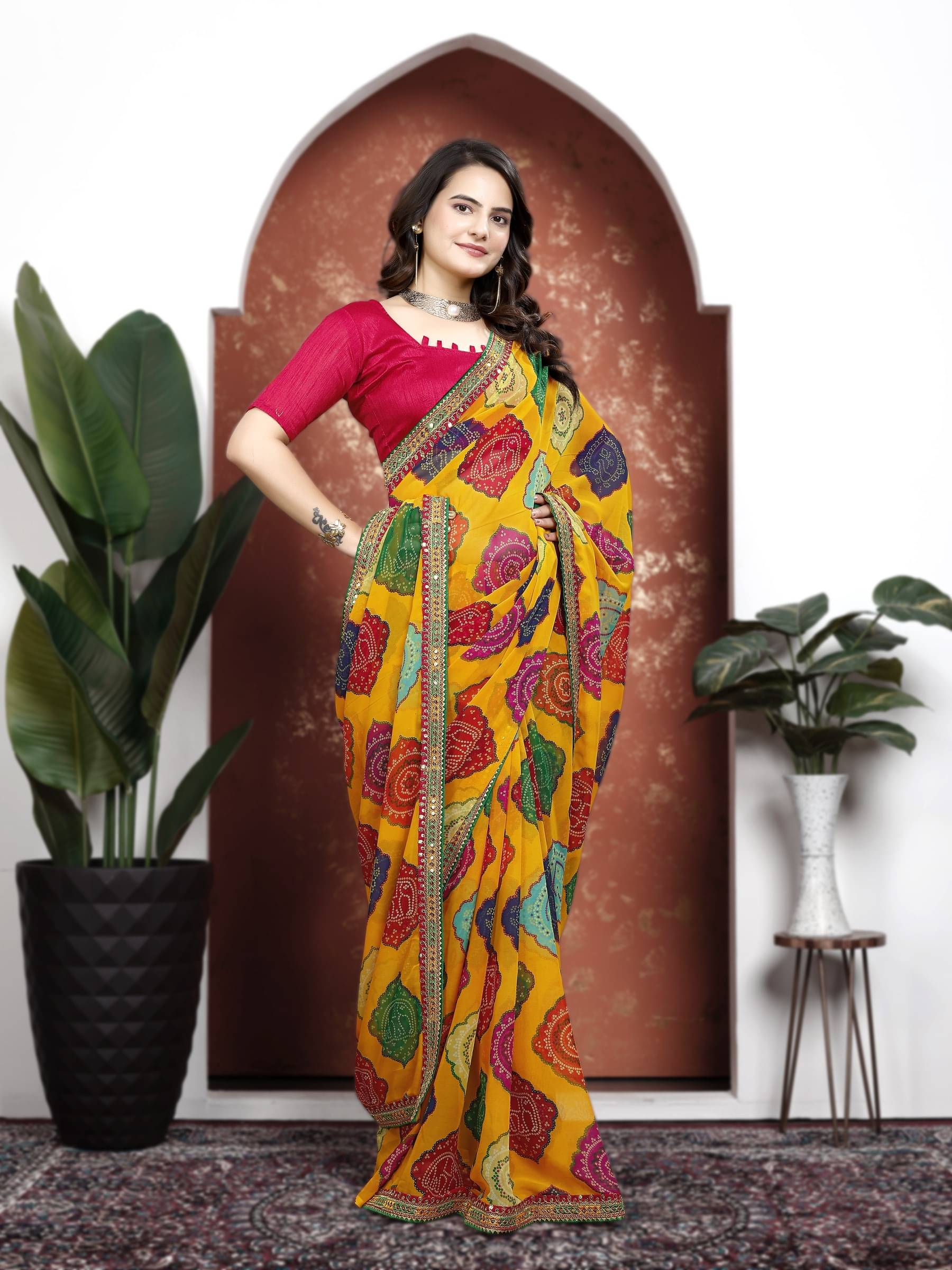 Kanooda Prints Georgette Embroidered Saree With Unstitched Blouse Piece ( Multicolor ) Kanooda Prints Georgette Embroidered Saree With Unstitched Blouse Piece ( Multicolor )