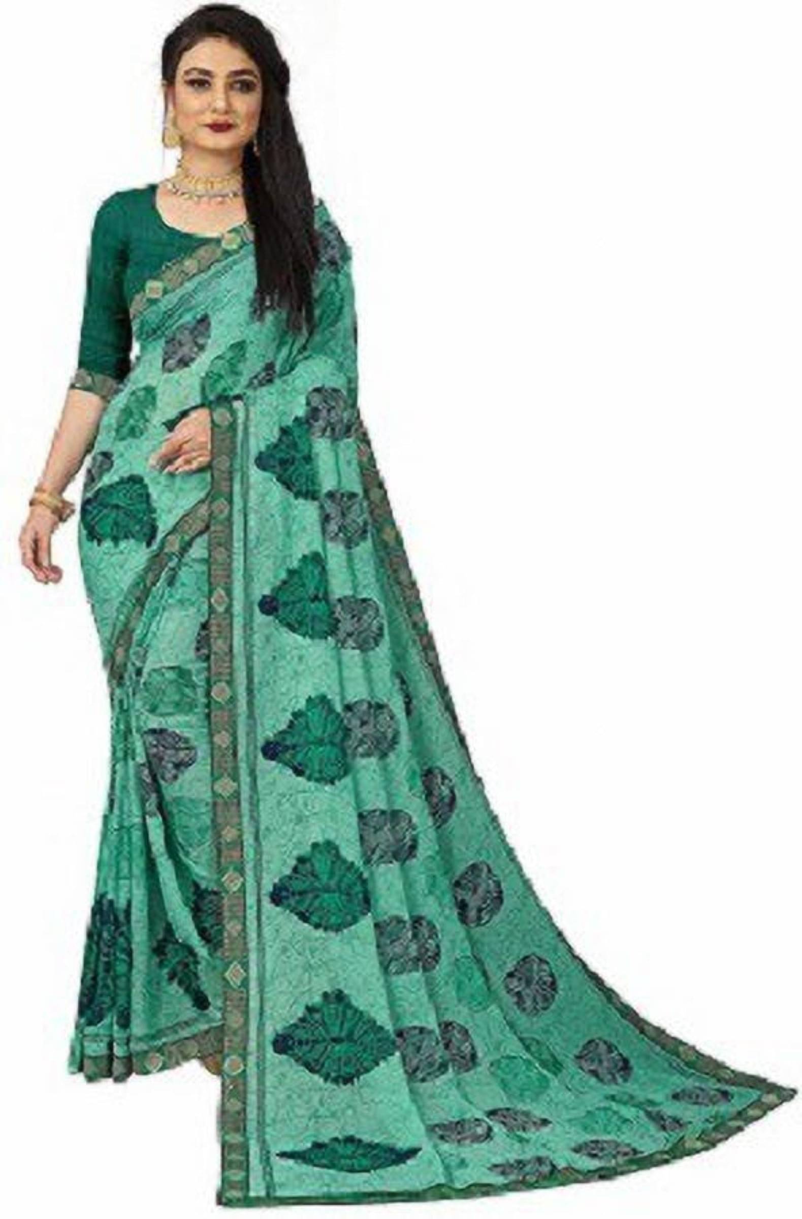     			Kanooda Prints Georgette Printed Saree With Unstitched Blouse Piece ( Teal )