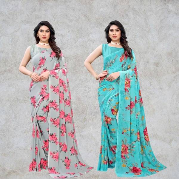 Kanooda Prints Georgette Printed Saree With Unstitched Blouse Piece ( Multicolor ) Kanooda Prints Georgette Printed Saree With Unstitched Blouse Piece ( Multicolor )