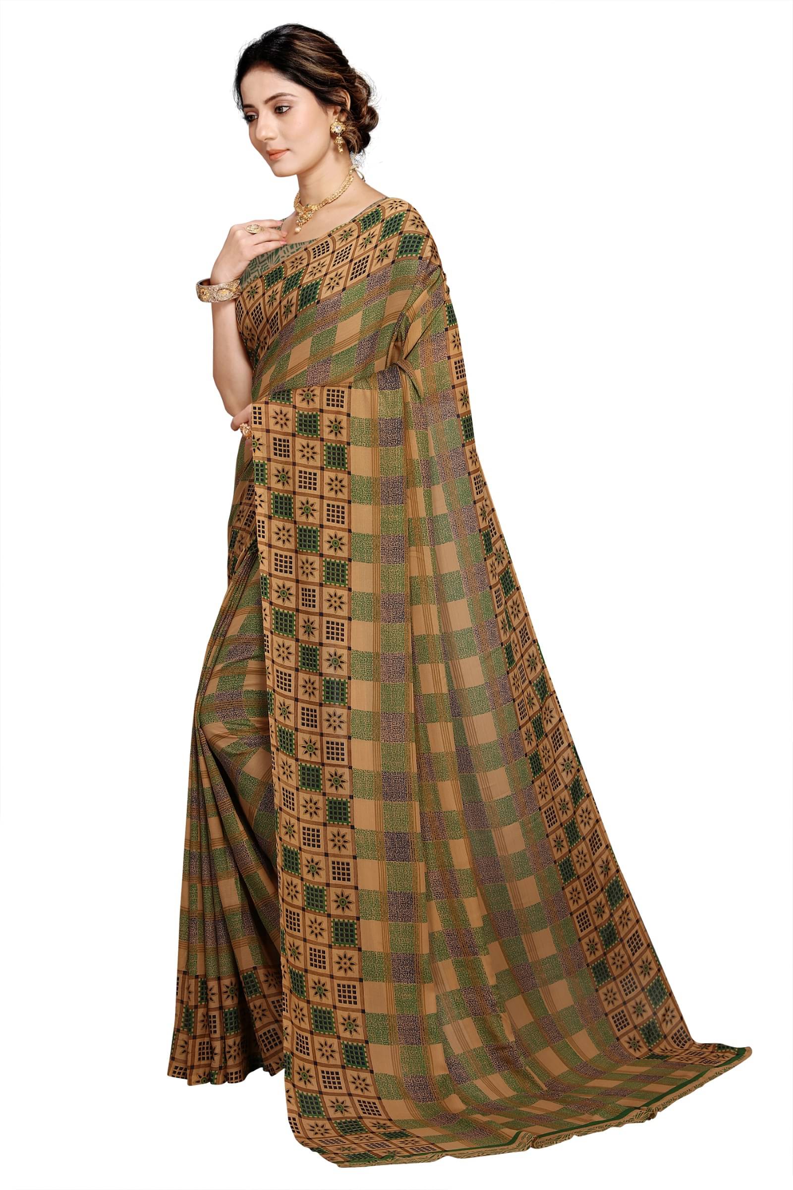 Kanooda Prints Georgette Printed Saree With Unstitched Blouse Piece ( Light Green ) Kanooda Prints Georgette Printed Saree With Unstitched Blouse Piece ( Light Green )