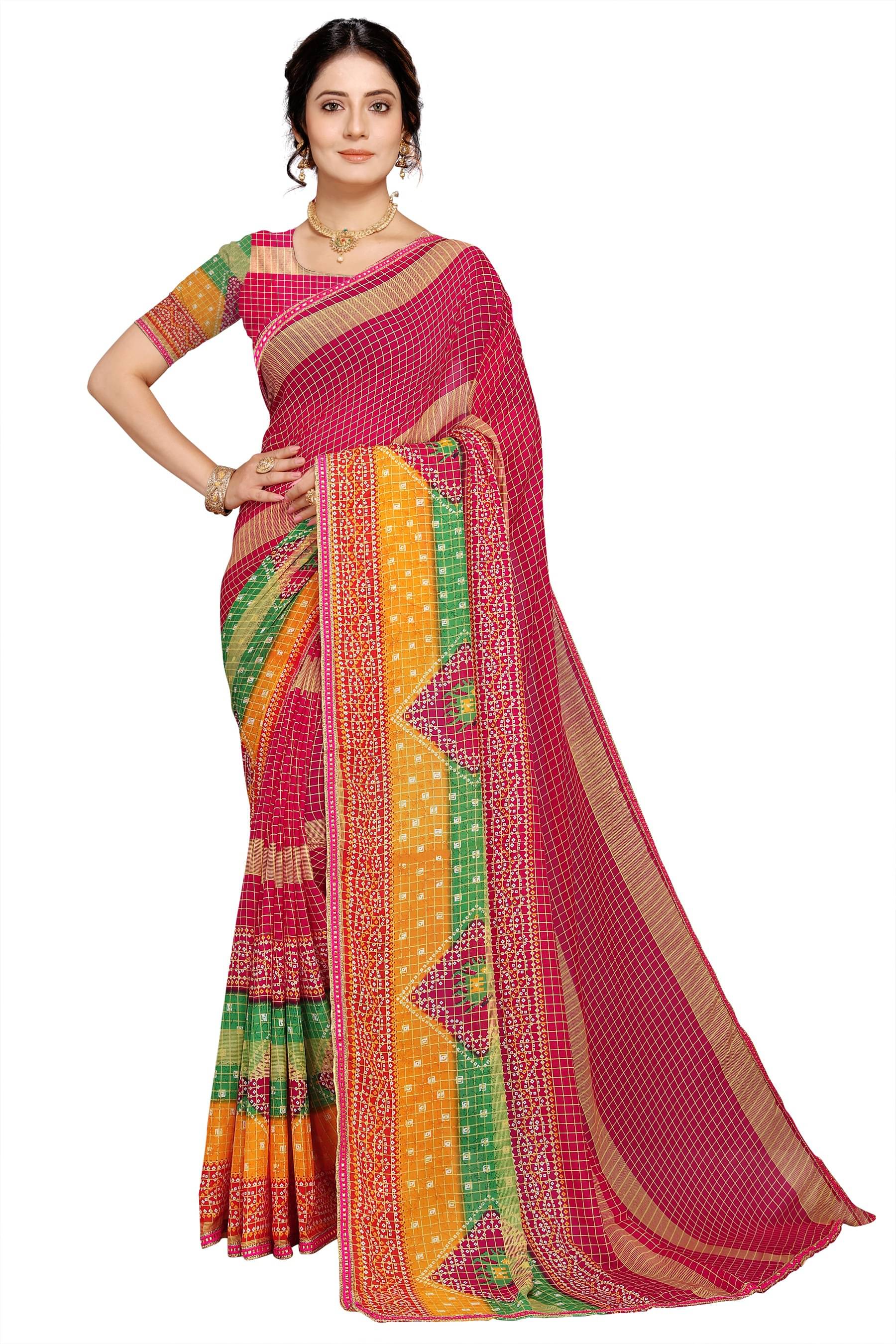 Kanooda Prints Georgette Printed Saree With Unstitched Blouse Piece ( Pink )     			Kanooda Prints Georgette Printed Saree With Unstitched Blouse Piece ( Pink )