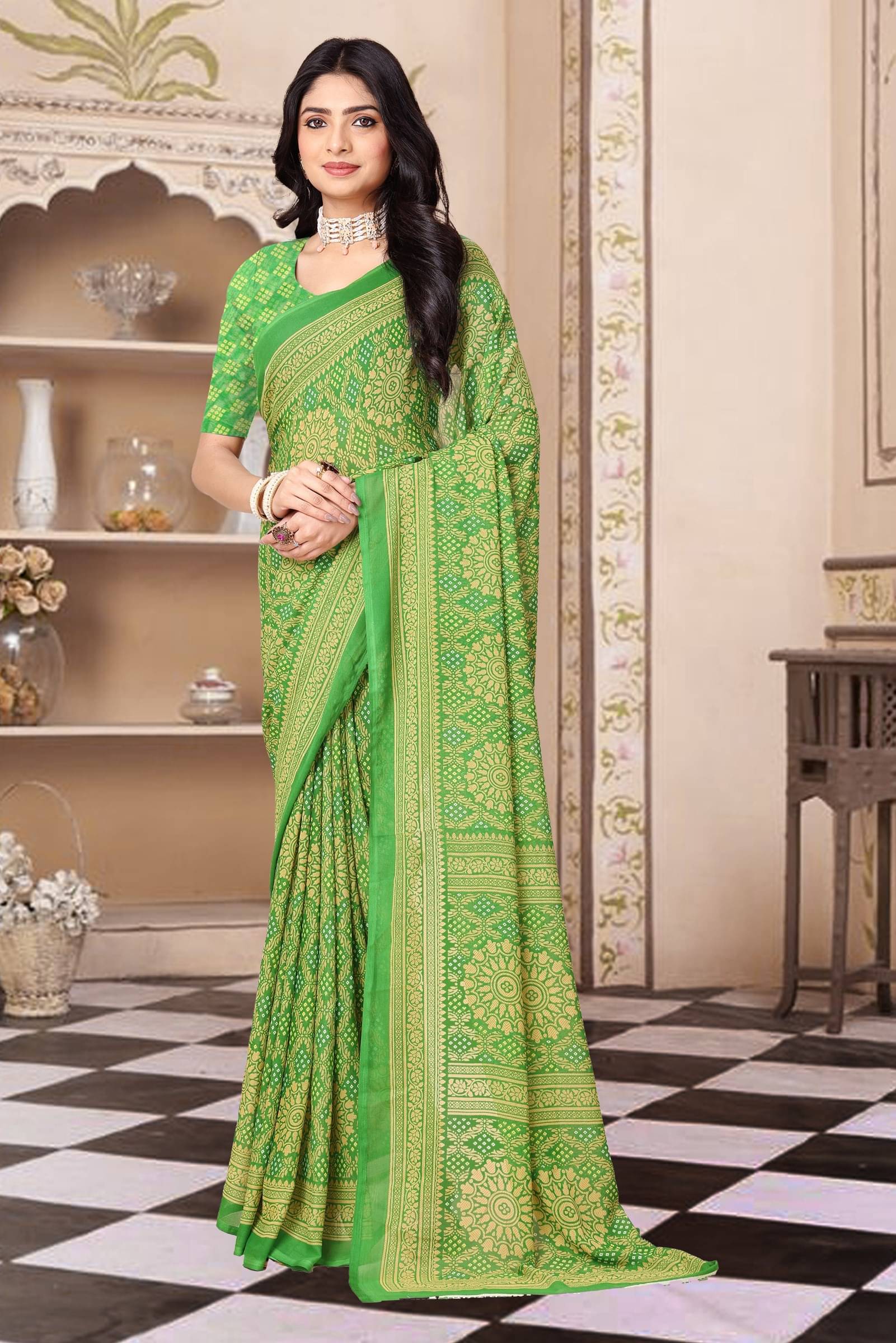     			Kanooda Prints Georgette Printed Saree With Unstitched Blouse Piece ( Multicolor )