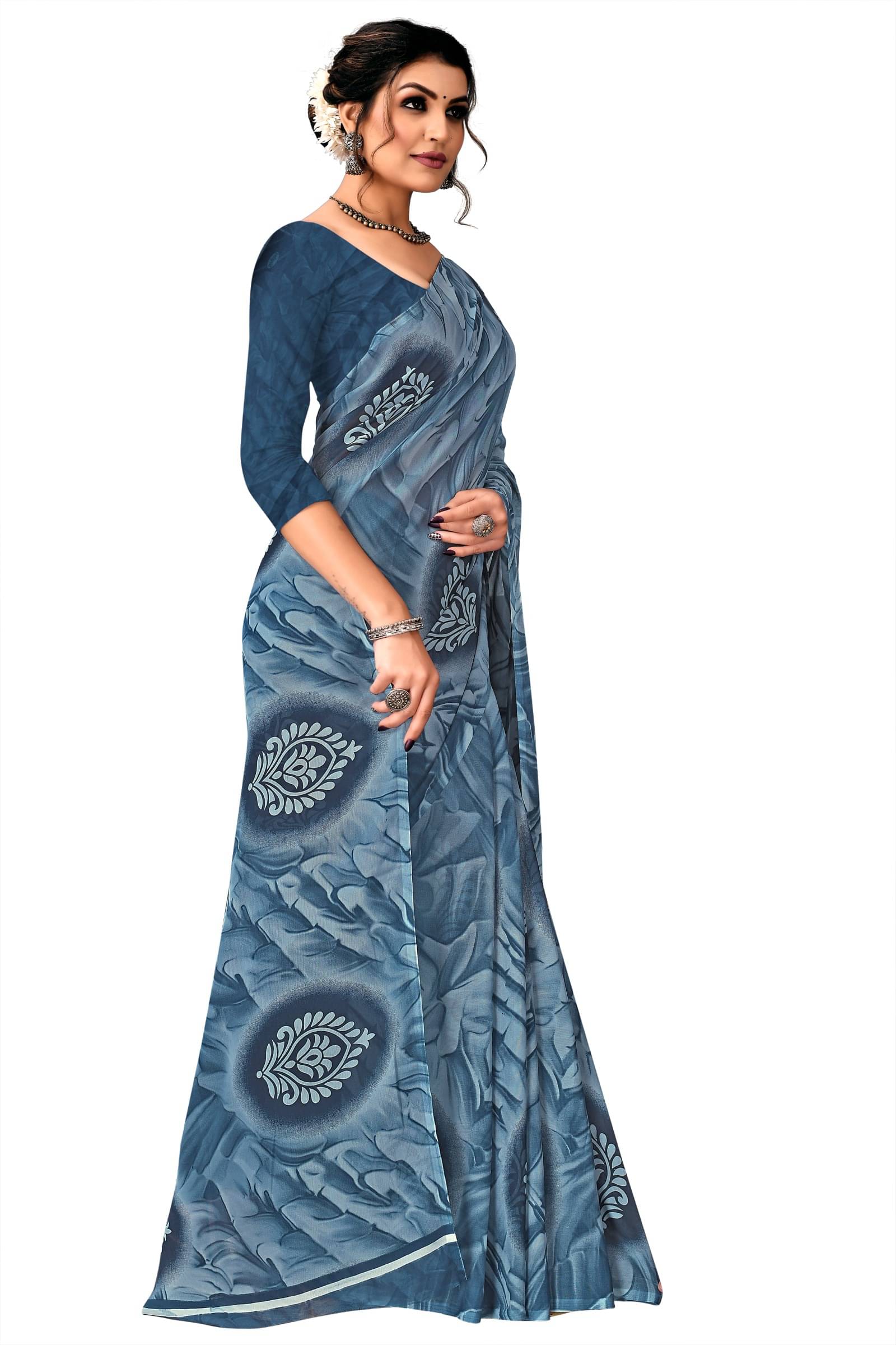     			Kanooda Prints Georgette Printed Saree With Unstitched Blouse Piece ( Grey )