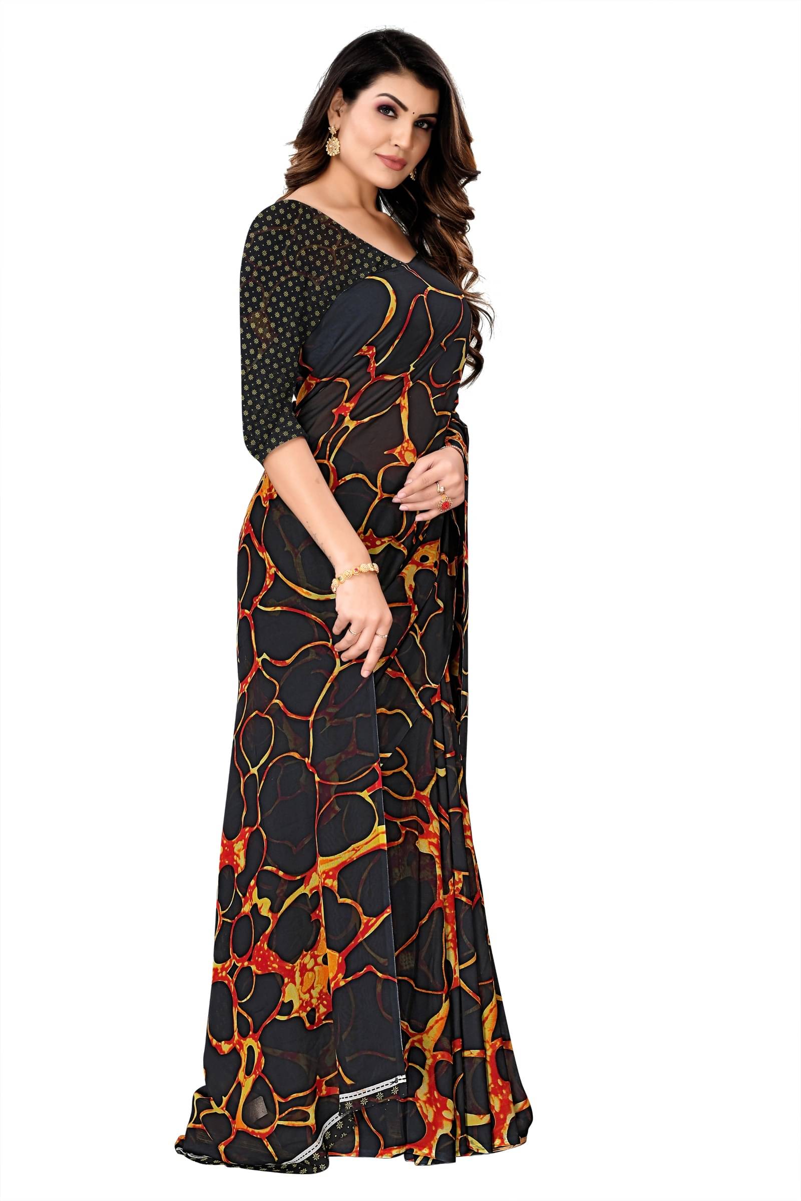 Kanooda Prints Georgette Printed Saree With Unstitched Blouse Piece ( Multicolor )     			Kanooda Prints Georgette Printed Saree With Unstitched Blouse Piece ( Multicolor )