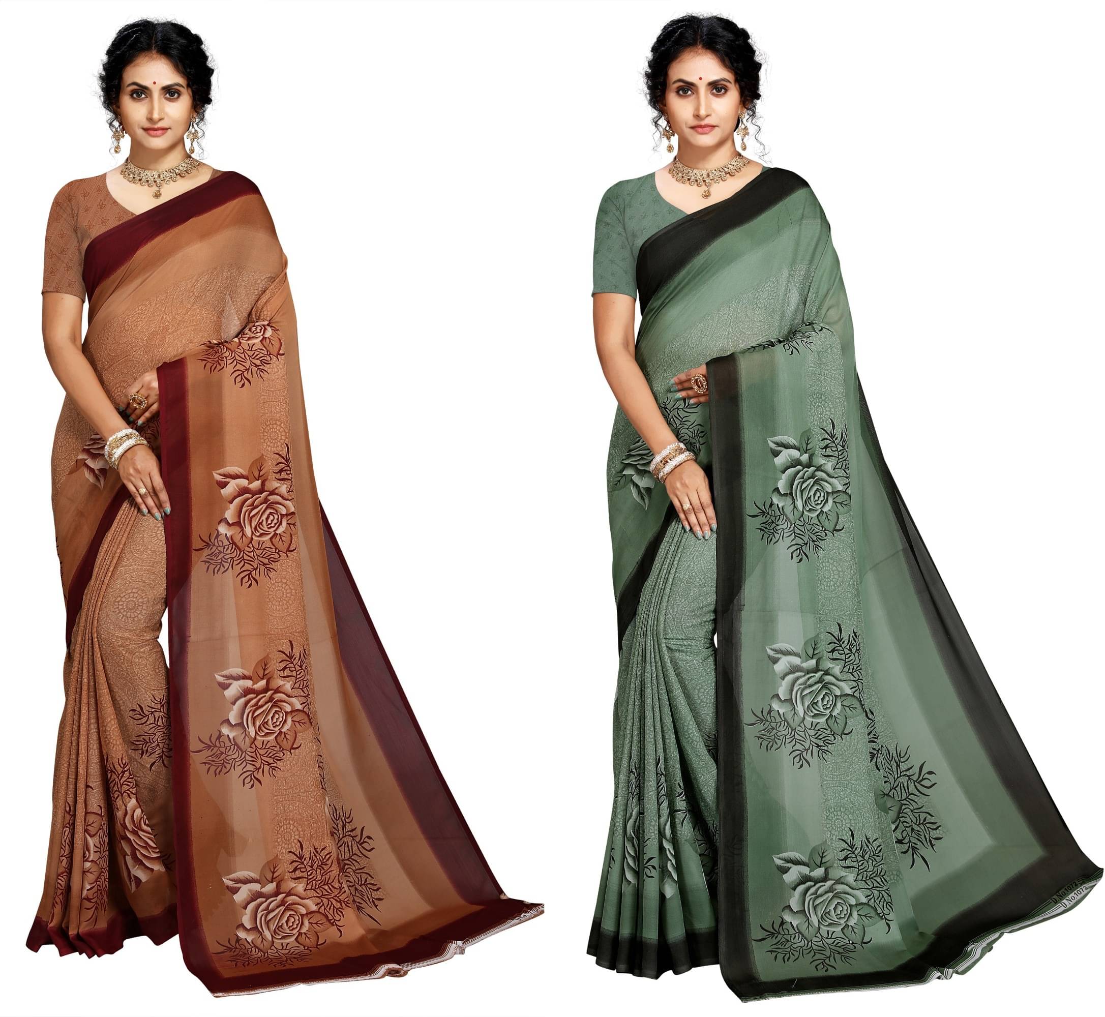 Kanooda Prints Georgette Printed Saree With Unstitched Blouse Piece ( Multicolor )     			Kanooda Prints Georgette Printed Saree With Unstitched Blouse Piece ( Multicolor )