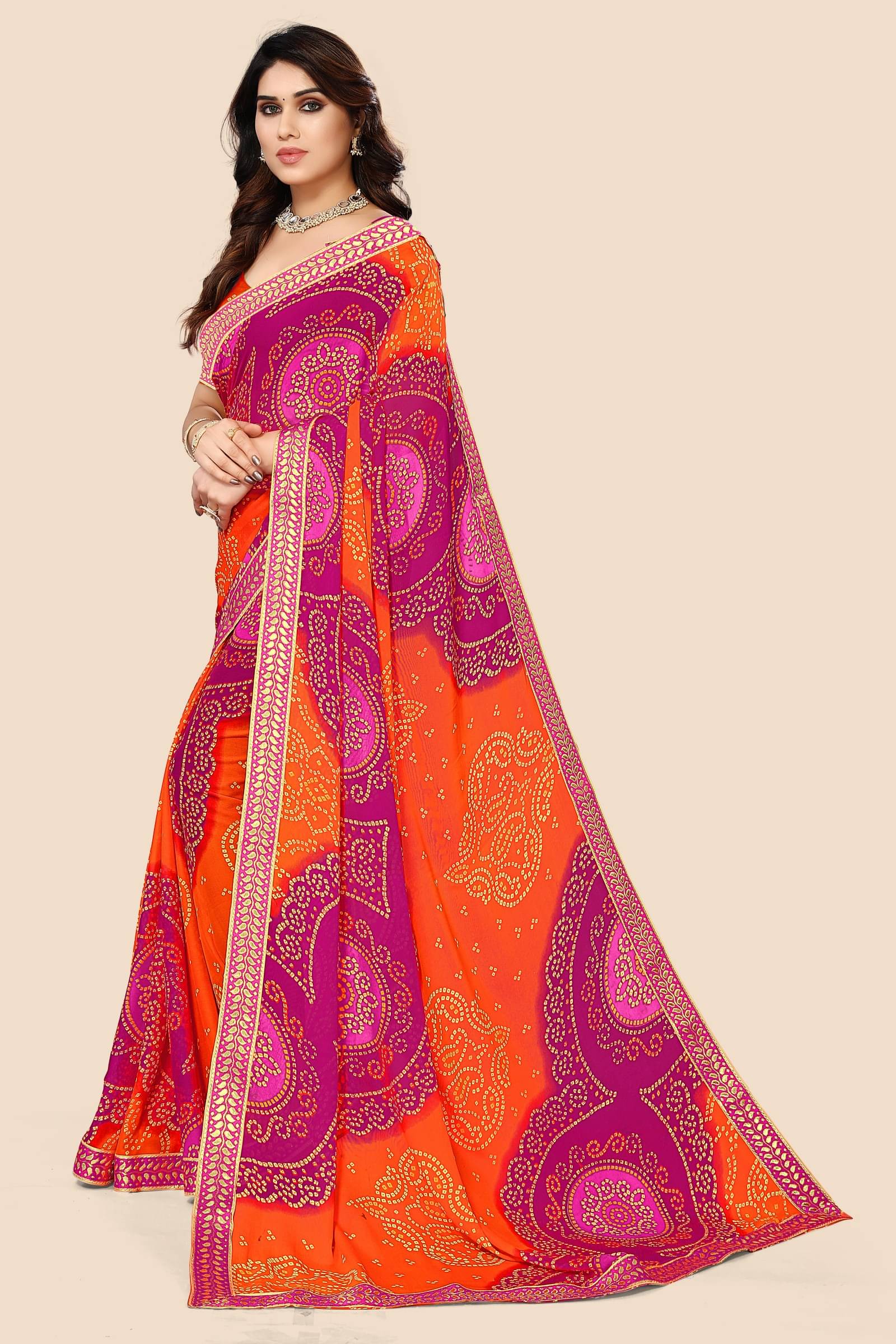     			Kanooda Prints Georgette Printed Saree With Unstitched Blouse Piece ( Pink )