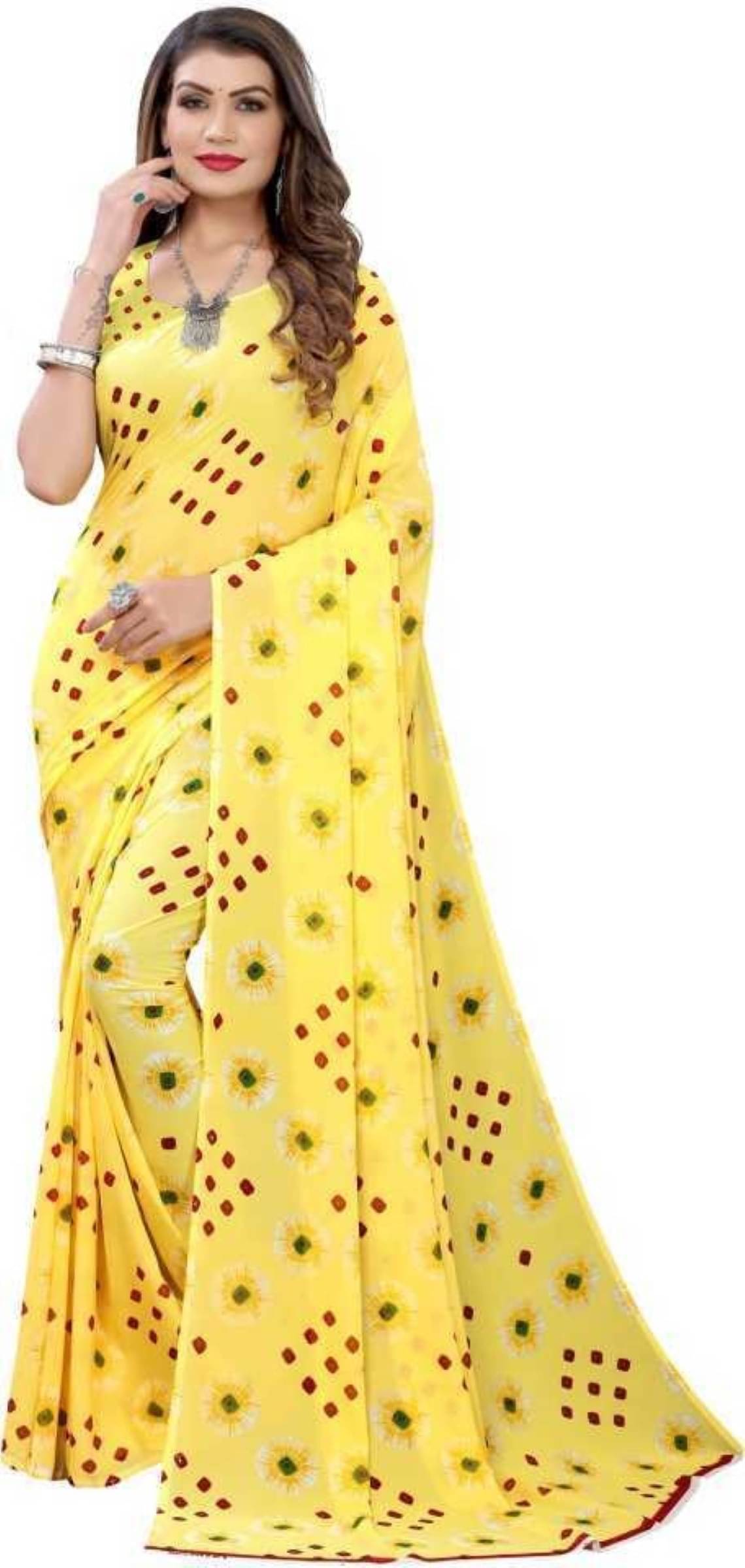     			Kanooda Prints Georgette Printed Saree With Unstitched Blouse Piece ( Yellow )