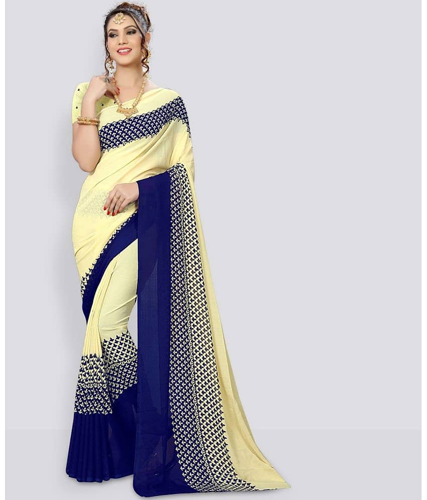 Kanooda Prints Georgette Printed Saree With Unstitched Blouse Piece ( Yellow ) - Sarees | Buy online on ZillyBuy
