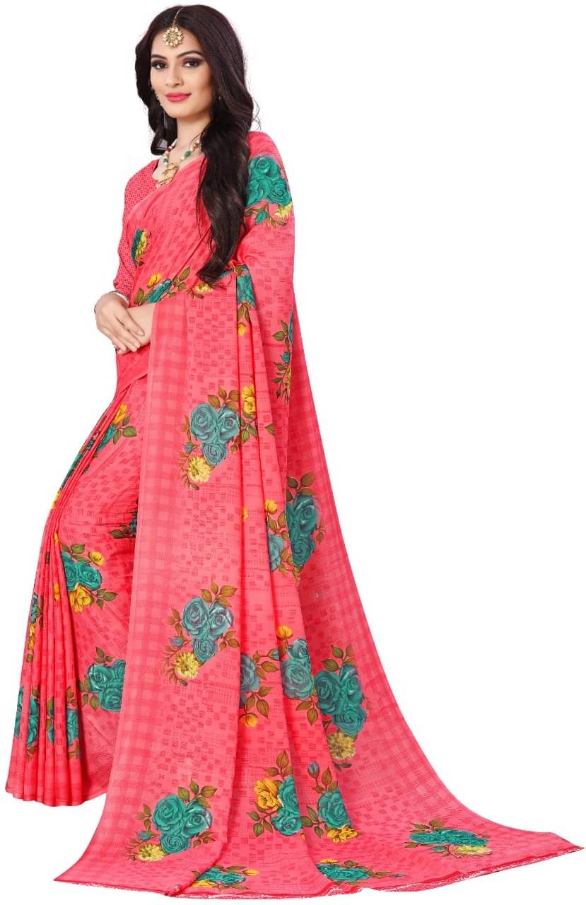     			Kanooda Prints Georgette Printed Saree With Unstitched Blouse Piece ( Multicolor )
