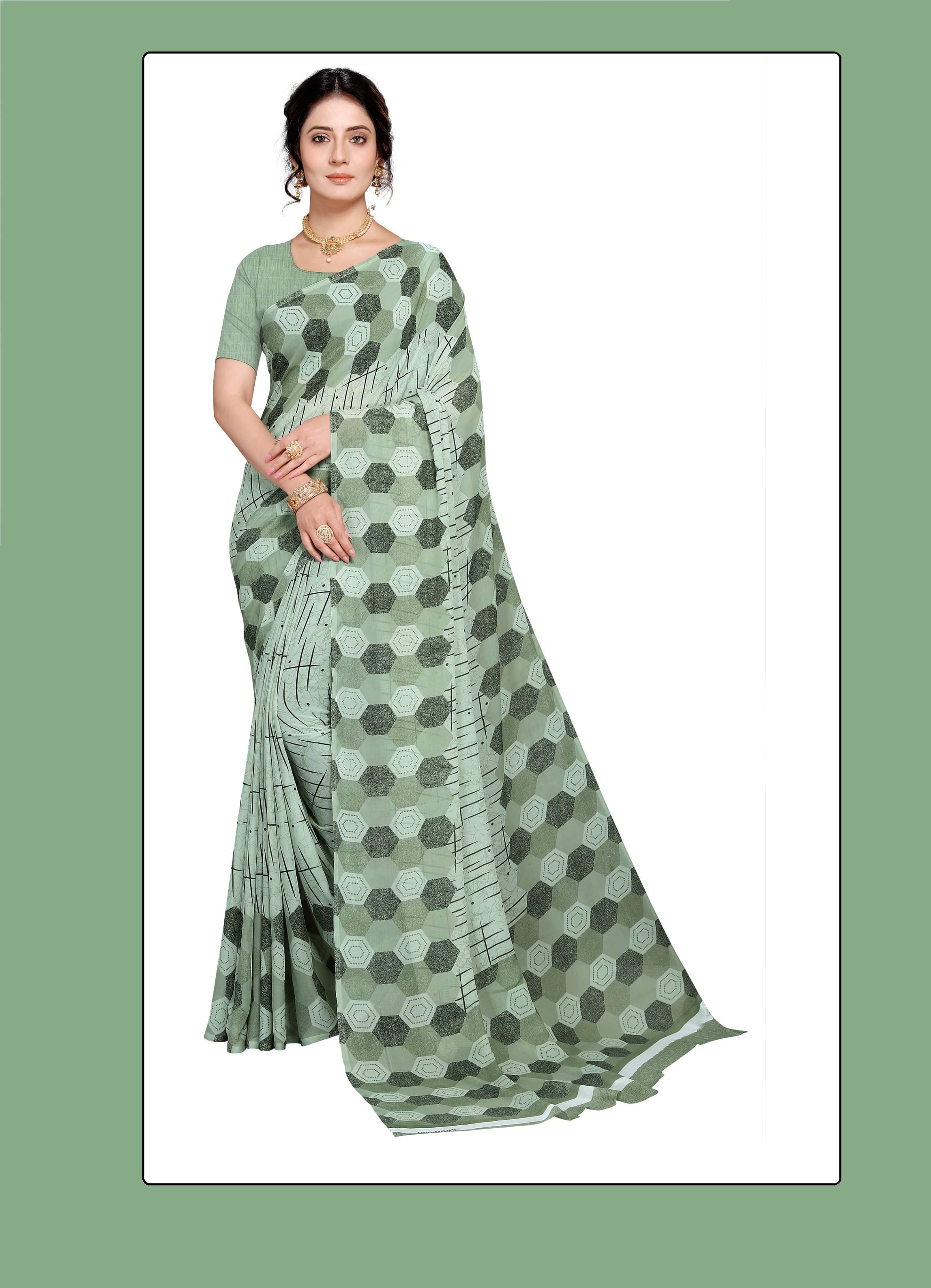     			Kanooda Prints Georgette Printed Saree With Unstitched Blouse Piece ( Light Green )