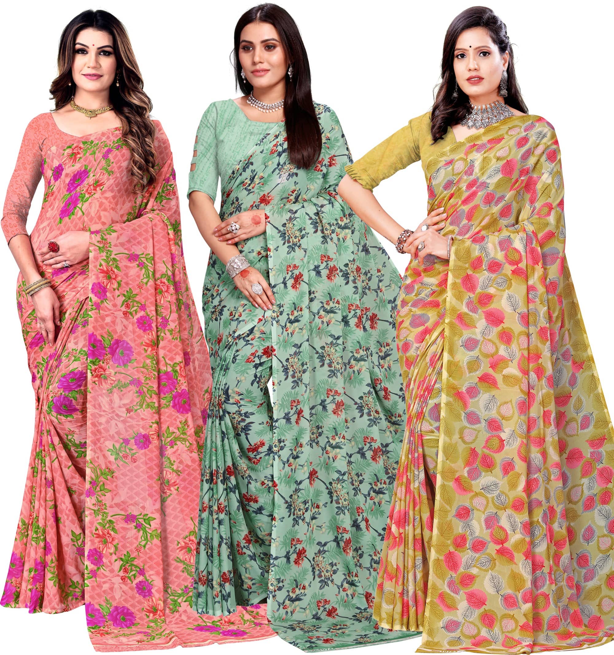 Kanooda Prints Georgette Printed Saree With Unstitched Blouse Piece ( Multicolor ) - Sarees | Buy online on ZillyBuy