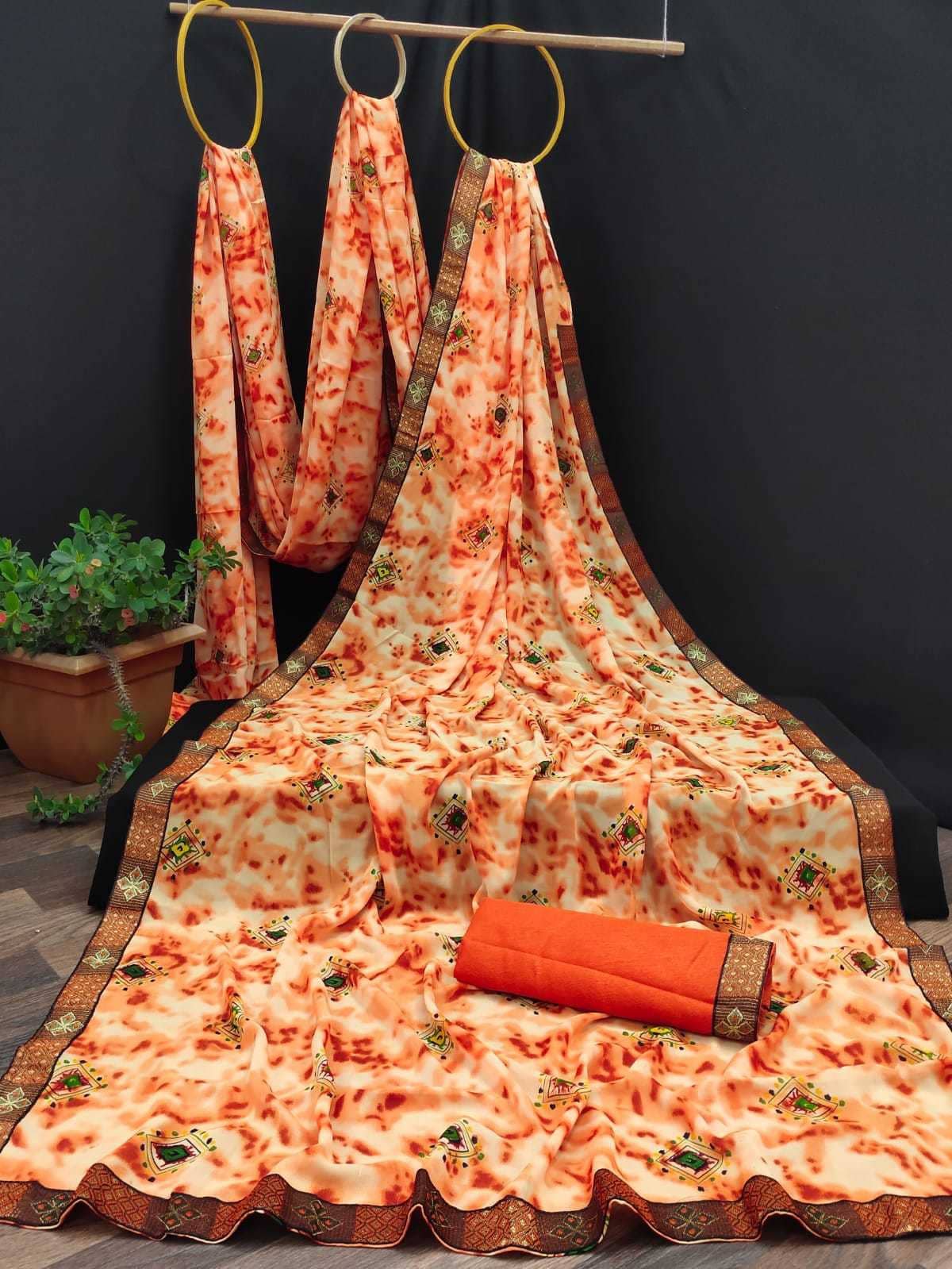 Kanooda Prints Georgette Printed Saree With Unstitched Blouse Piece ( Pink ) - Sarees | Buy online on ZillyBuy