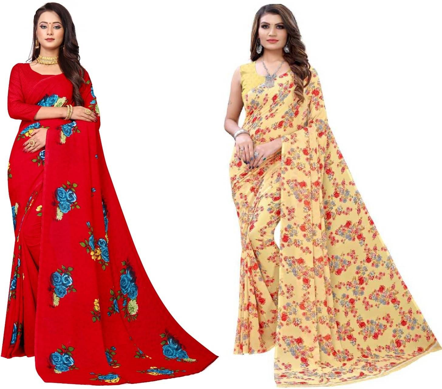     			Kanooda Prints Georgette Printed Saree With Unstitched Blouse Piece ( Beige )