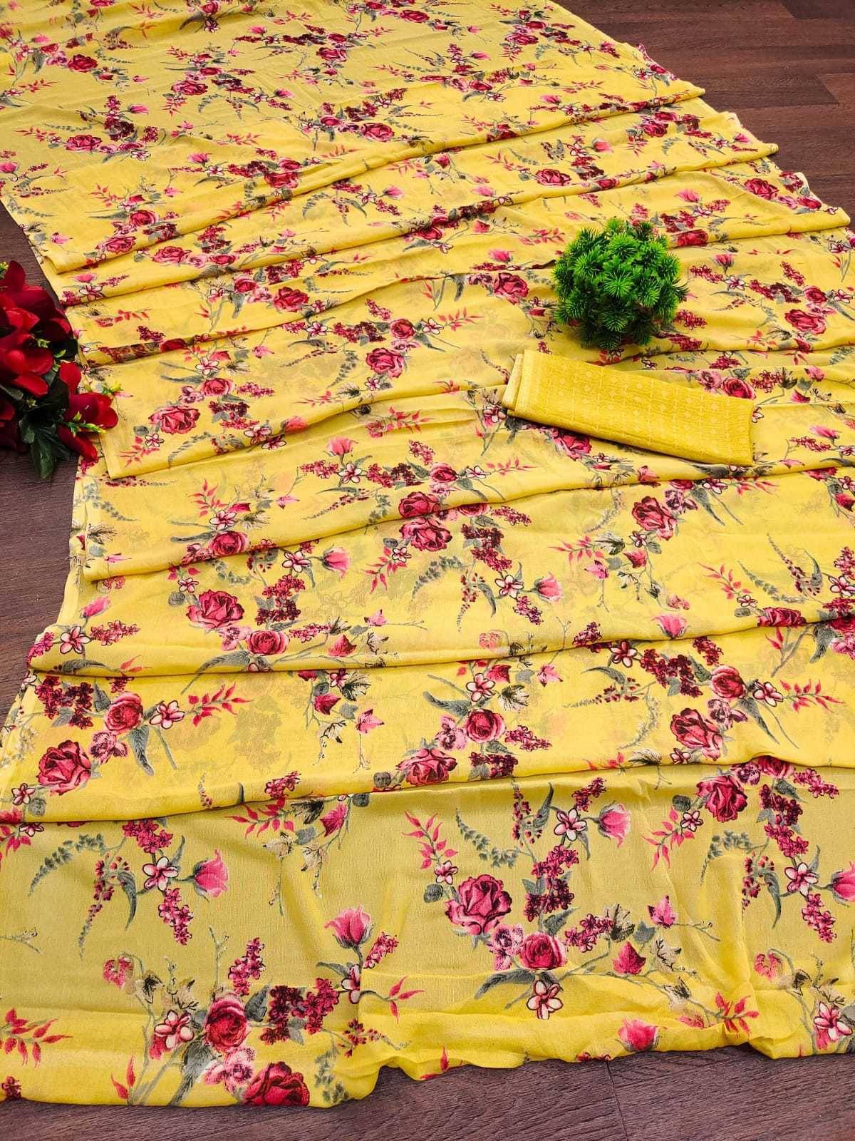 Kanooda Prints Georgette Printed Saree With Unstitched Blouse Piece ( Yellow ) Kanooda Prints Georgette Printed Saree With Unstitched Blouse Piece ( Yellow )