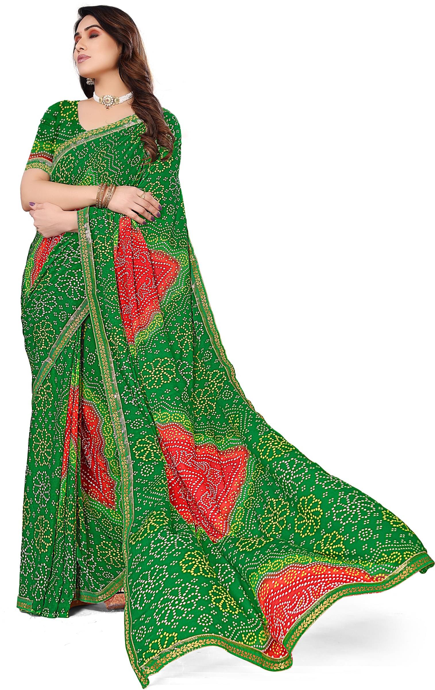 Kanooda Prints Georgette Printed Saree With Unstitched Blouse Piece ( Green ) Kanooda Prints Georgette Printed Saree With Unstitched Blouse Piece ( Green )