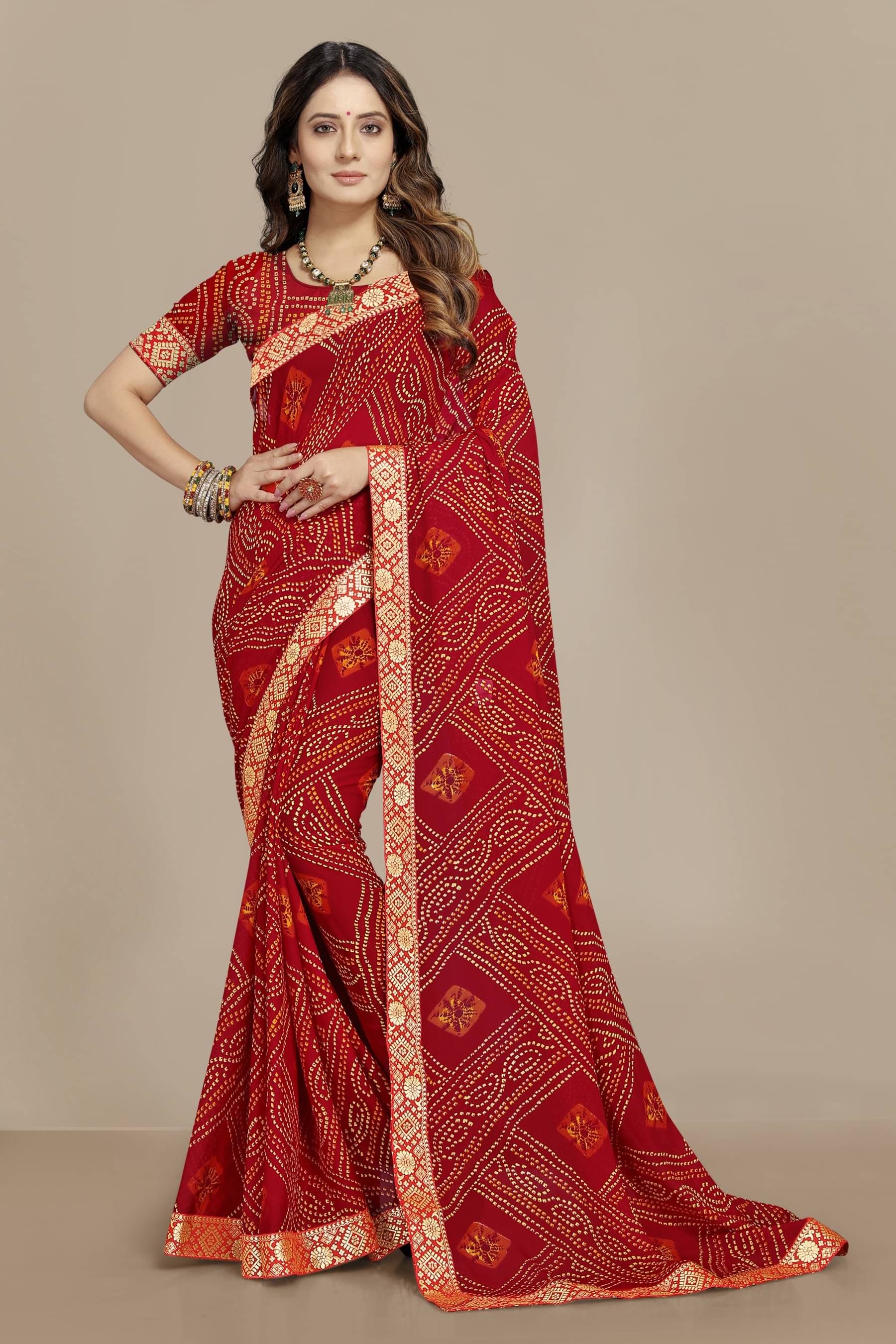     			Kanooda Prints Georgette Printed Saree With Unstitched Blouse Piece ( Red )