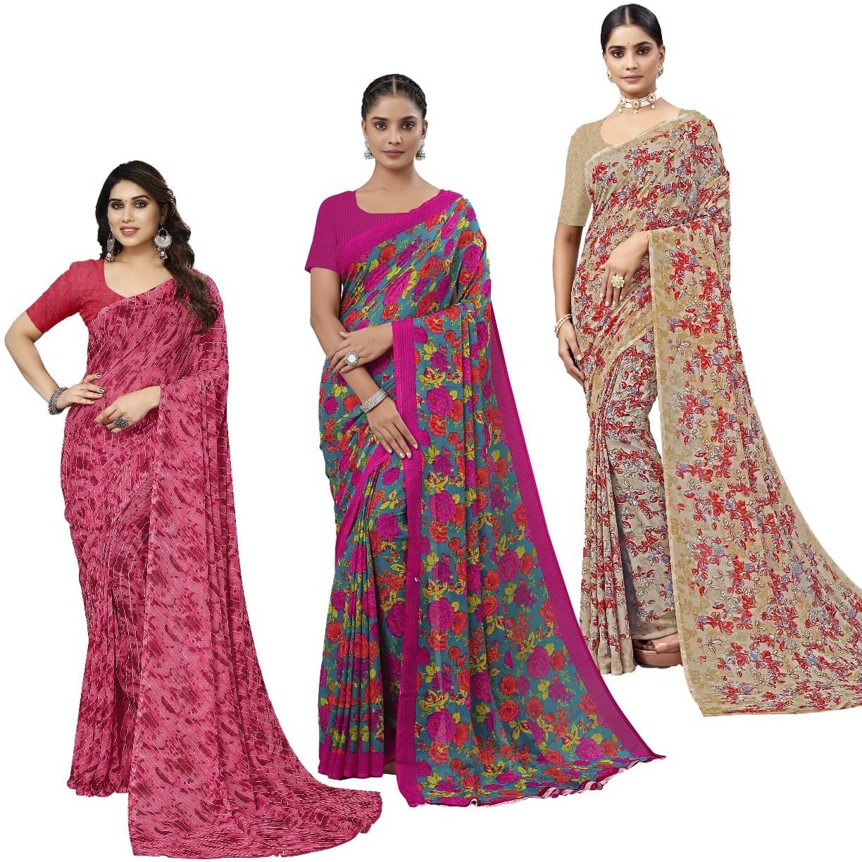     			Kanooda Prints Georgette Printed Saree With Unstitched Blouse Piece ( Multicolor )