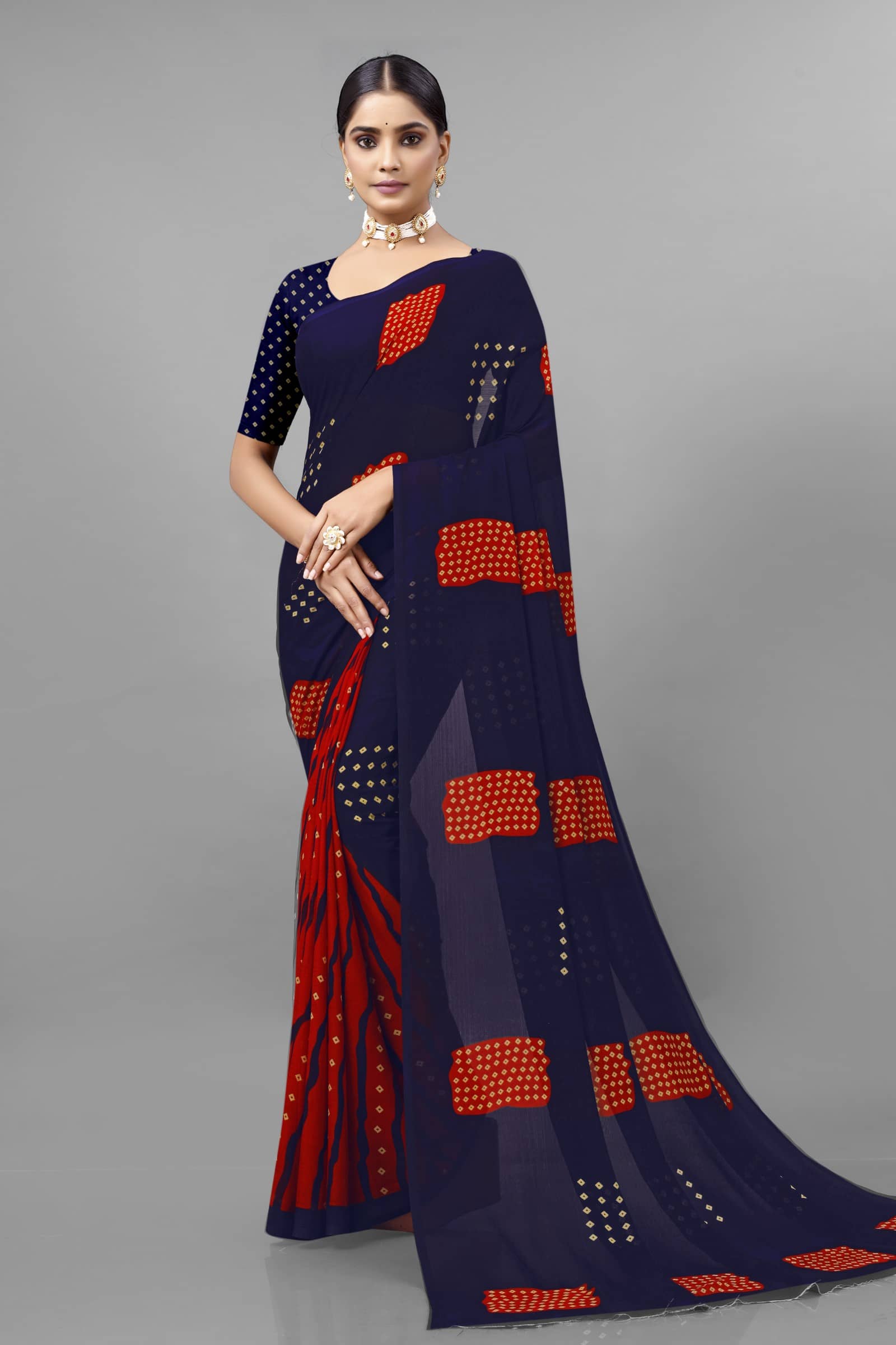 Kanooda Prints Georgette Printed Saree With Unstitched Blouse Piece ( Multicolor ) - Sarees | Buy online on ZillyBuy