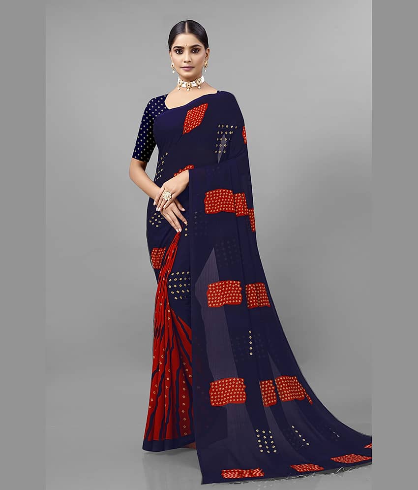 Kanooda Prints Georgette Printed Saree With Unstitched Blouse Piece ( Multicolor ) - Sarees | Buy online on ZillyBuy