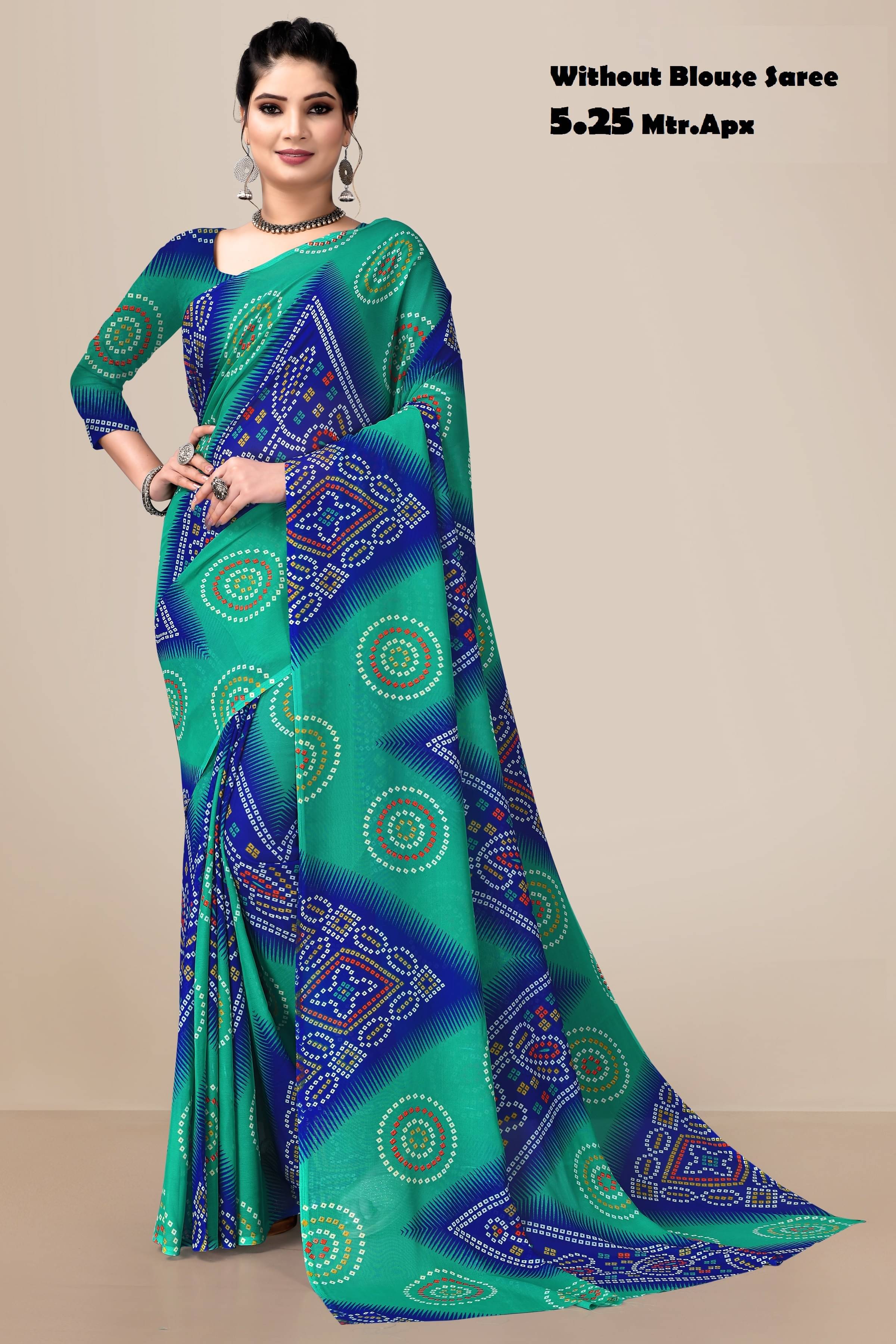 Kanooda Prints Georgette Printed Saree With Unstitched Blouse Piece ( Blue ) Kanooda Prints Georgette Printed Saree With Unstitched Blouse Piece ( Blue )