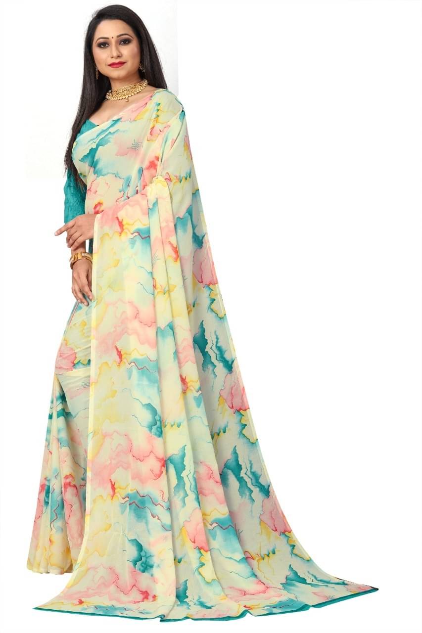     			Kanooda Prints Georgette Printed Saree With Unstitched Blouse Piece ( Multicolor )