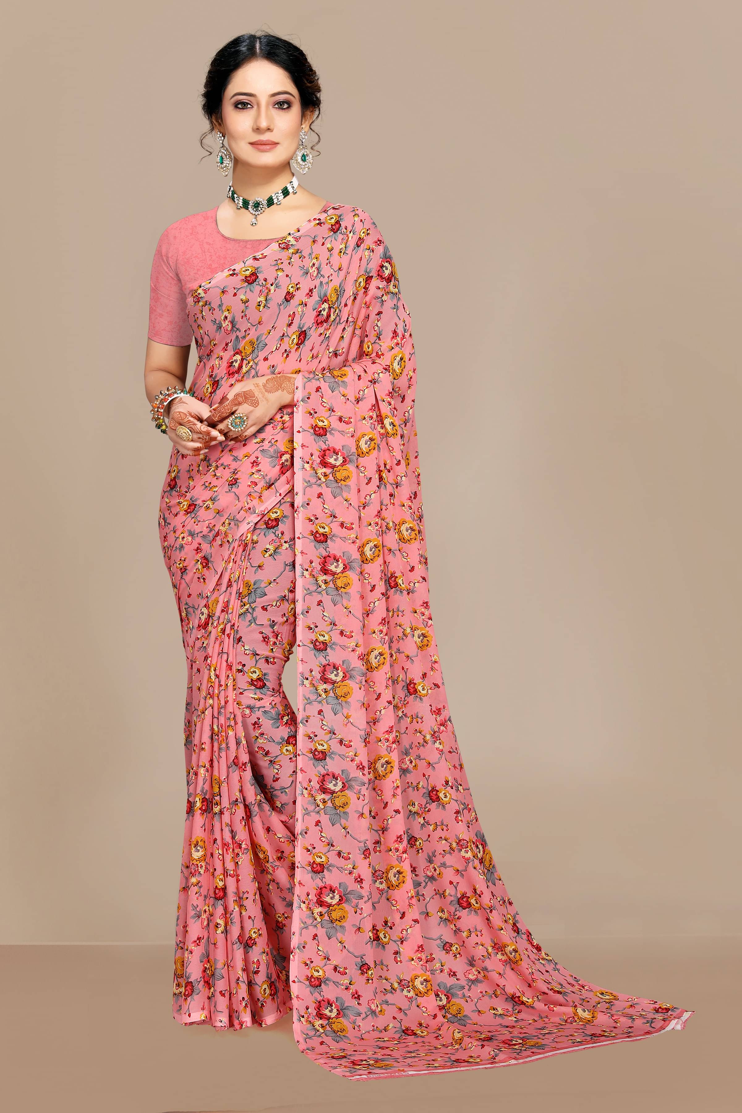     			Kanooda Prints Georgette Printed Saree With Unstitched Blouse Piece ( Multicolor )