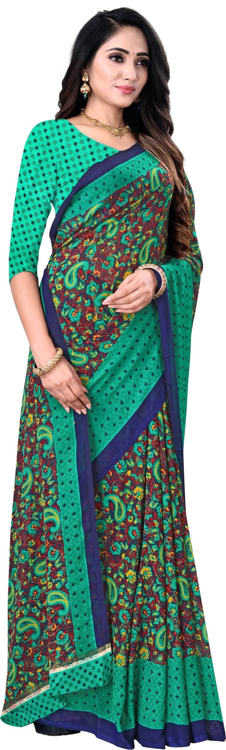 Kanooda Prints Georgette Printed Saree With Unstitched Blouse Piece ( Green ) Kanooda Prints Georgette Printed Saree With Unstitched Blouse Piece ( Green )