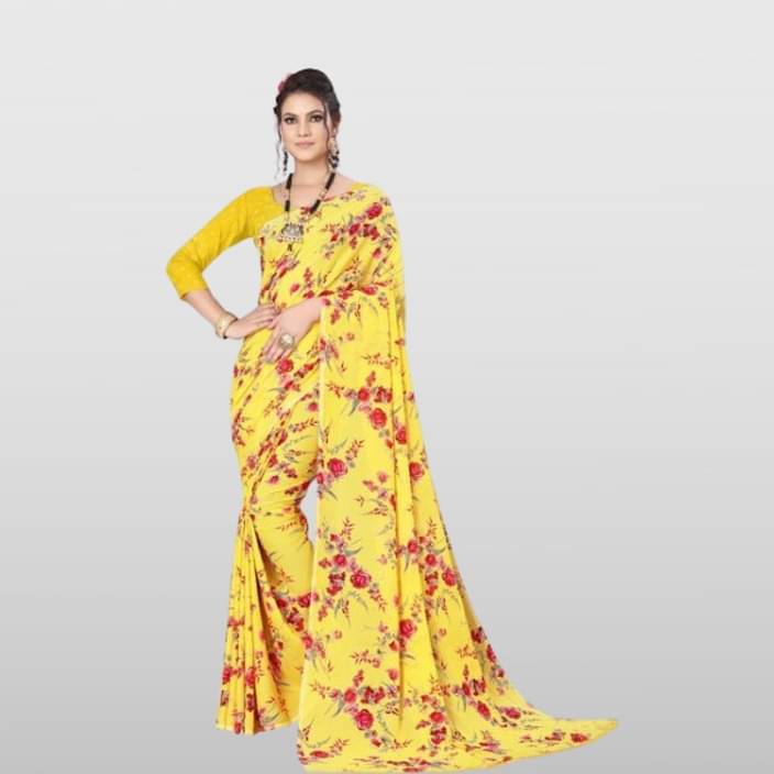 Kanooda Prints Georgette Printed Saree With Unstitched Blouse Piece ( Multicolor ) Kanooda Prints Georgette Printed Saree With Unstitched Blouse Piece ( Multicolor )