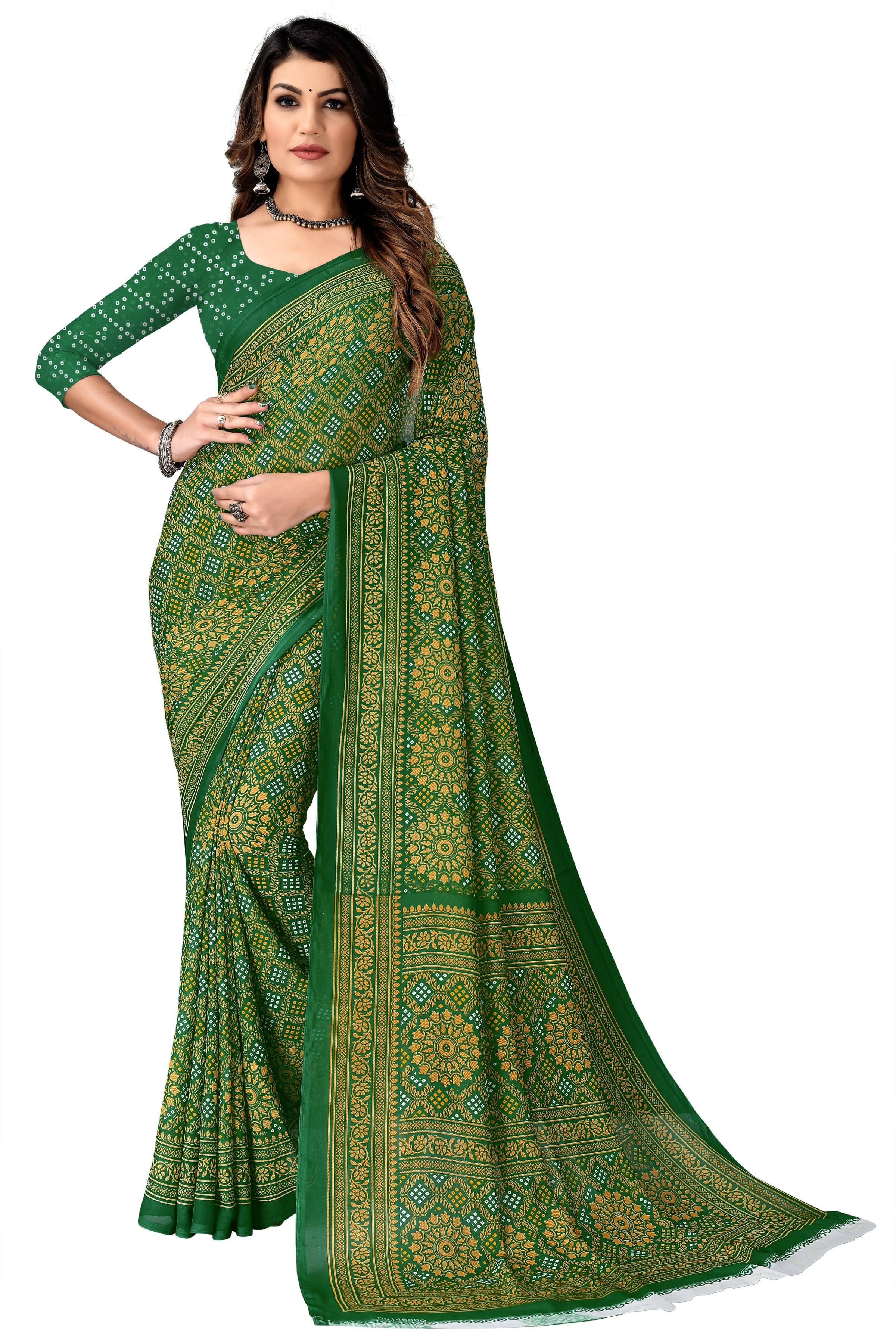     			Kanooda Prints Georgette Printed Saree With Unstitched Blouse Piece ( Multicolor )