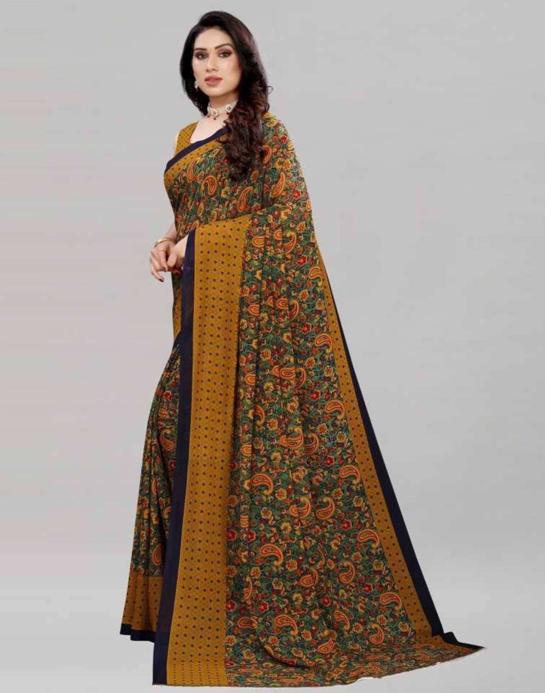 Kanooda Prints Georgette Printed Saree With Unstitched Blouse Piece ( Green ) Kanooda Prints Georgette Printed Saree With Unstitched Blouse Piece ( Green )